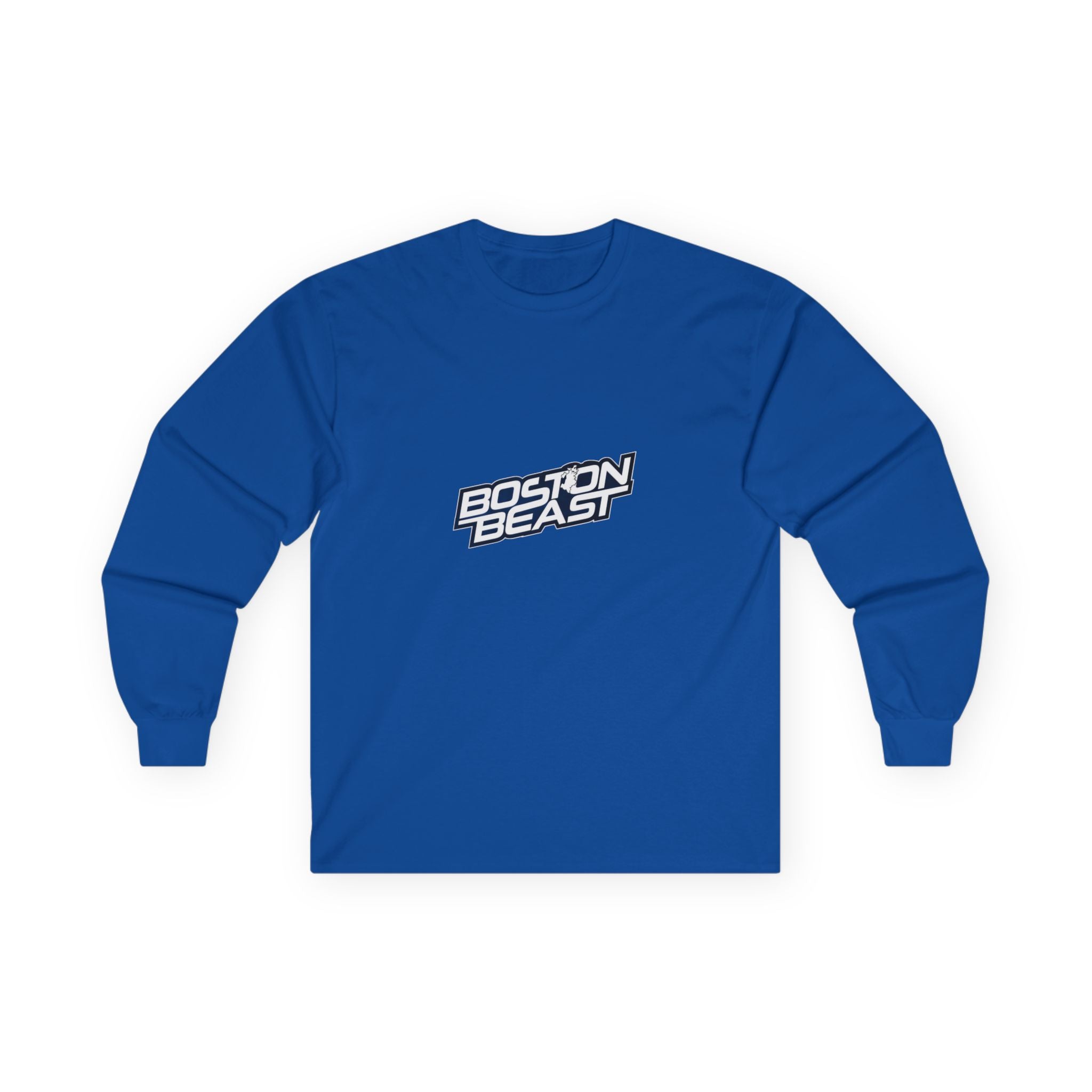 Boston Beast Unisex Ultra Cotton Long Sleeve. White Logo
