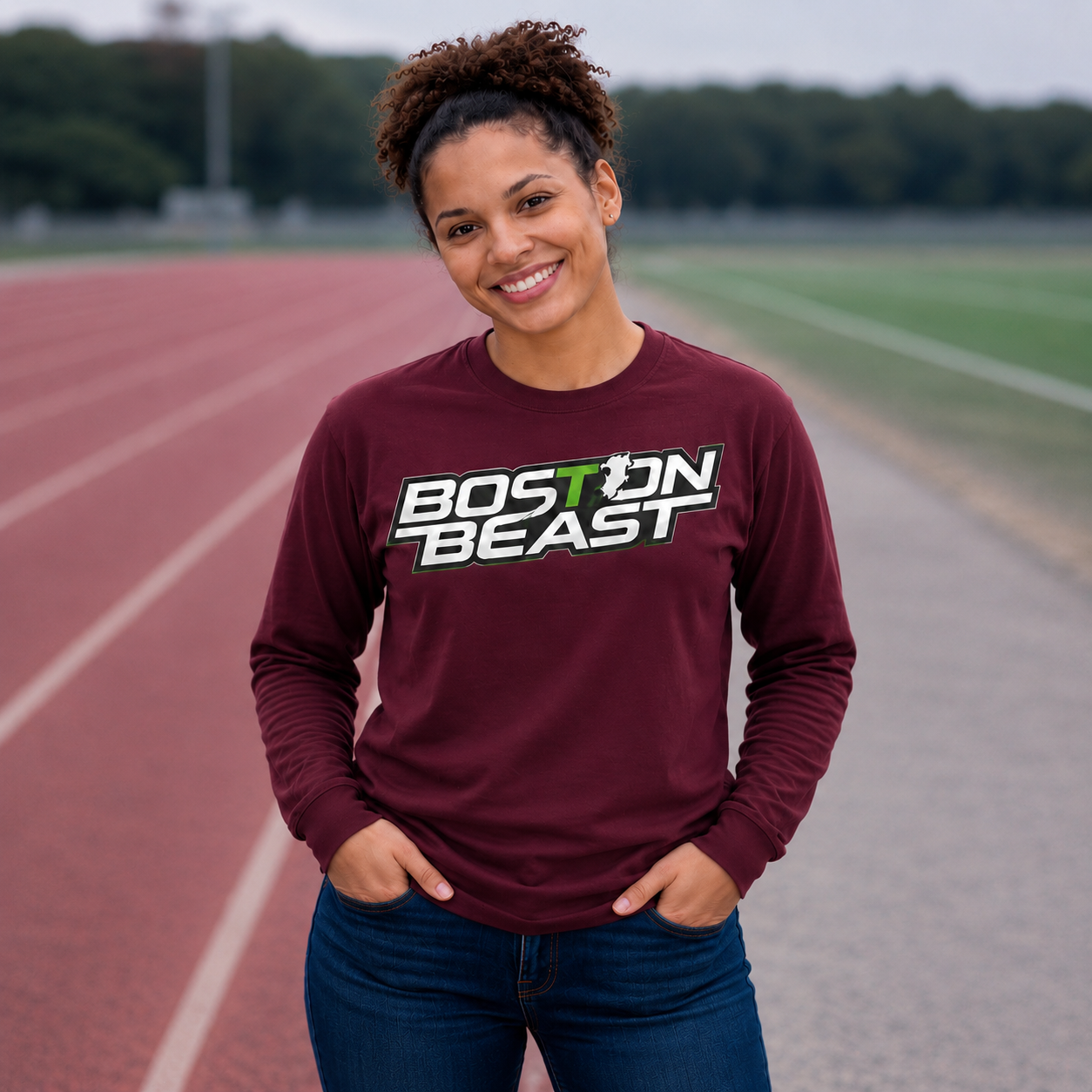 Boston Beast Unisex Ultra Cotton Long Sleeve. Green Map Logo