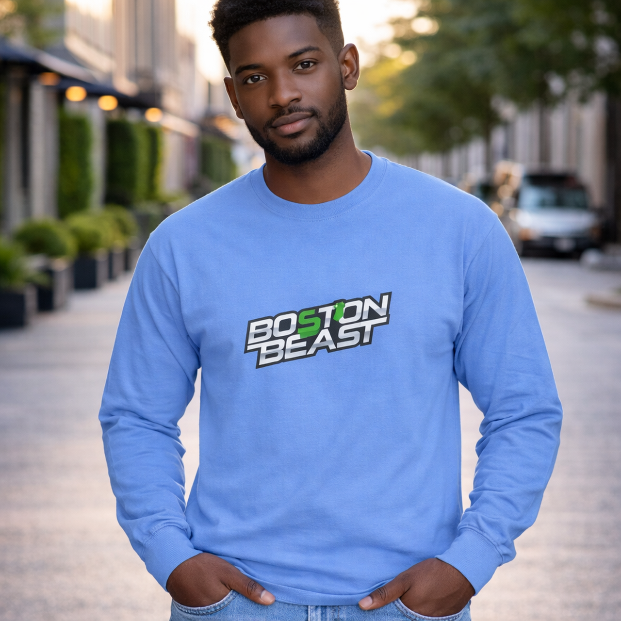 Boston Beast Unisex Ultra Cotton Long Sleeve. Green Map Logo