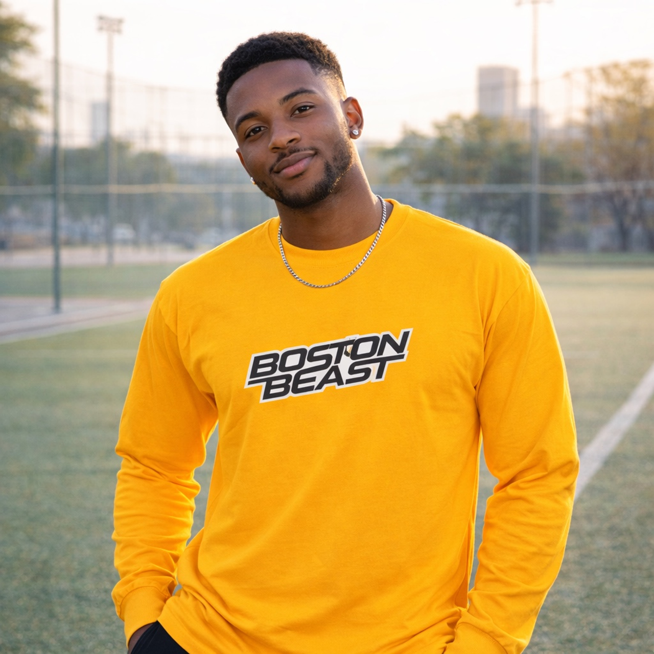 Boston Beast Unisex Ultra Cotton Long Sleeve. Black Logo