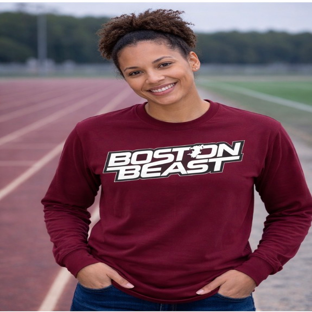Boston Beast Unisex Ultra Cotton Long Sleeve. White Logo