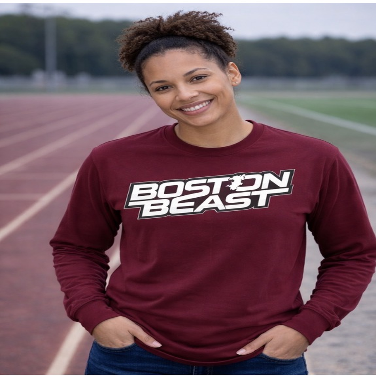 Boston Beast Unisex Ultra Cotton Long Sleeve. White Logo