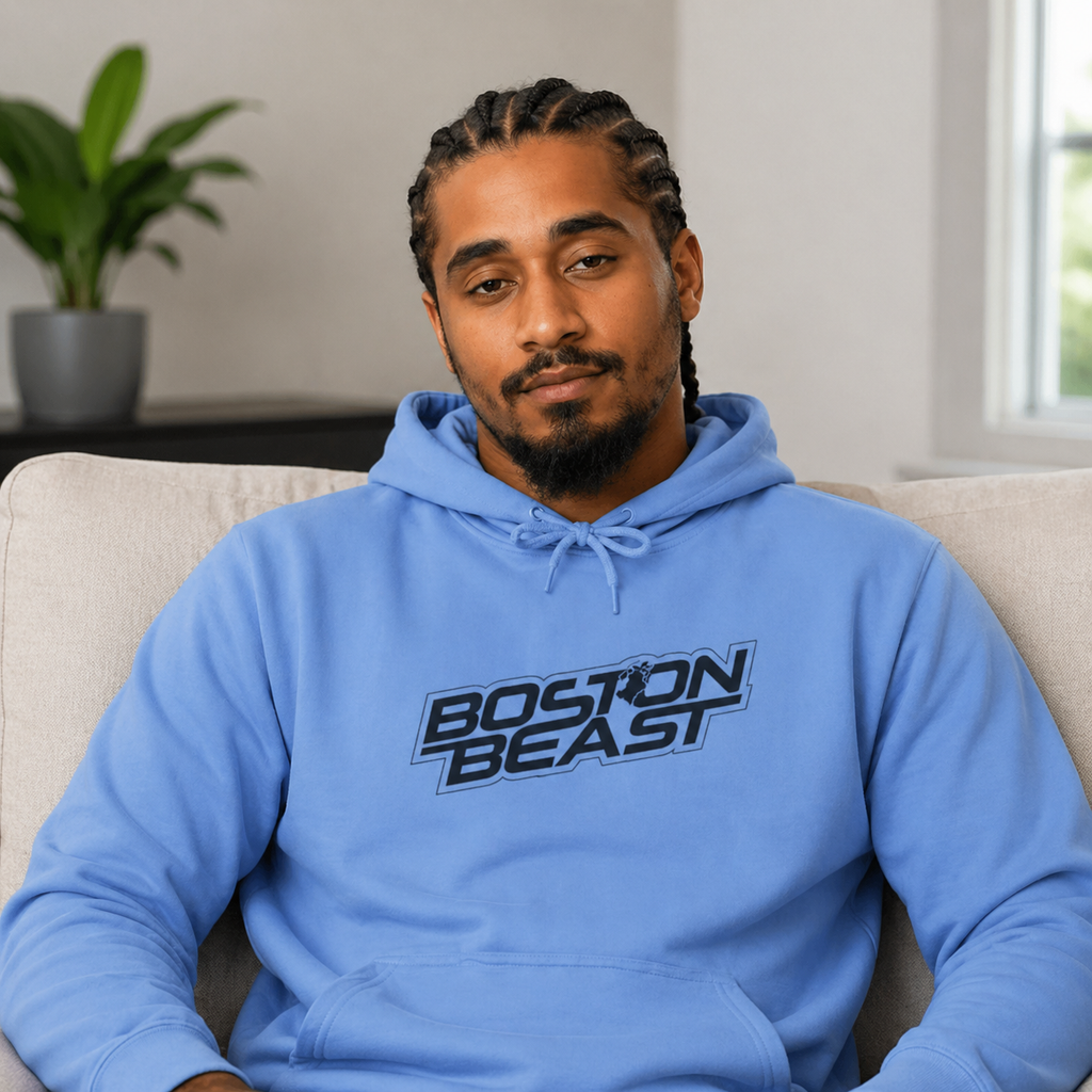 Boston Beast Unisex Heavy Blend Hoodie. Black Logo
